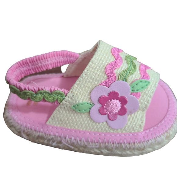 Baby Sandals Jute Floral Rick-Rack Fabric sz NB - 2 - Picture 4 of 13